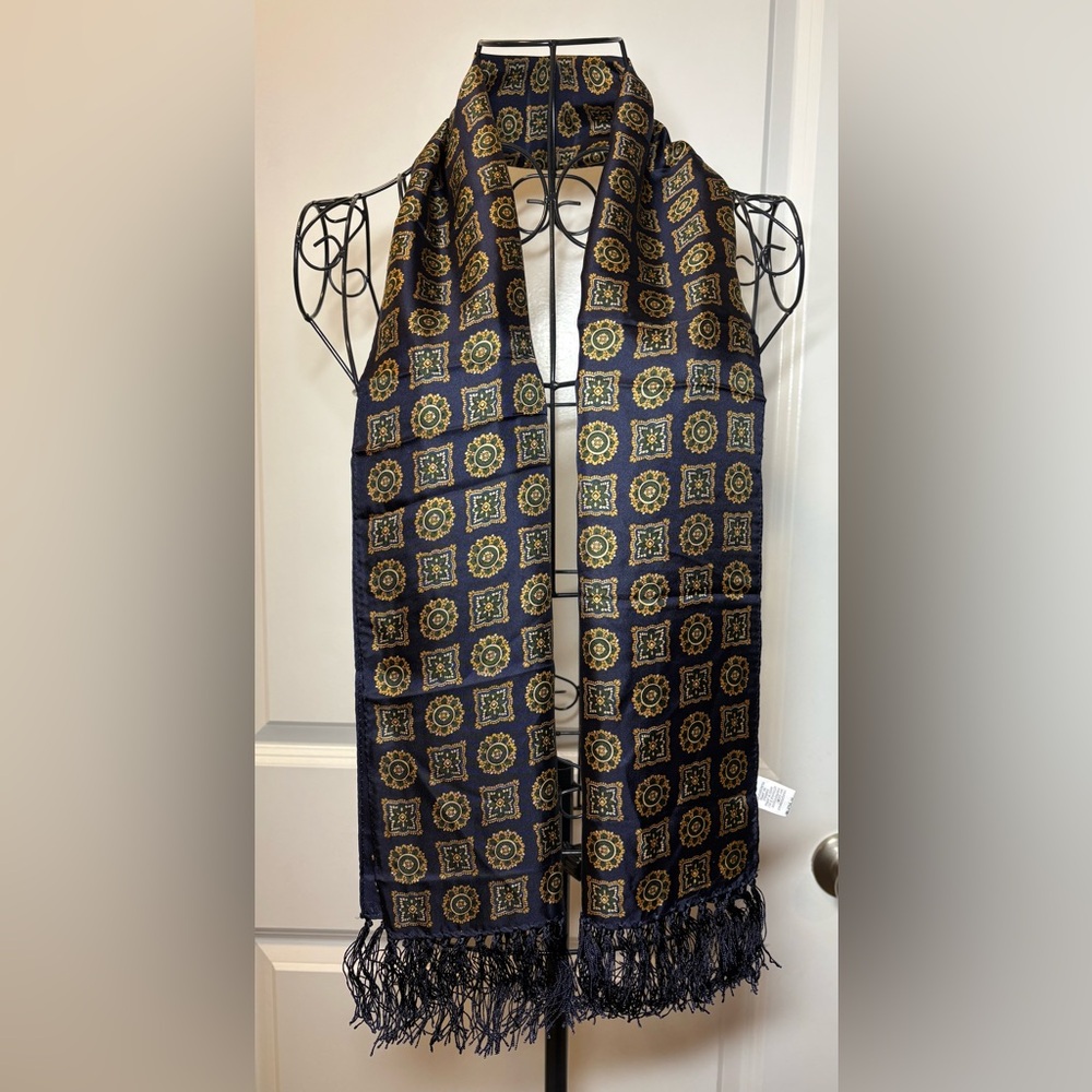 ECHO Vintage Navy and Gold‎ 100% Silk Patterned Scarf